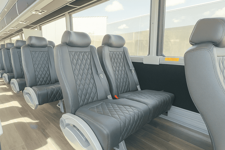 interior of Tulsa Minibus Company charter bus